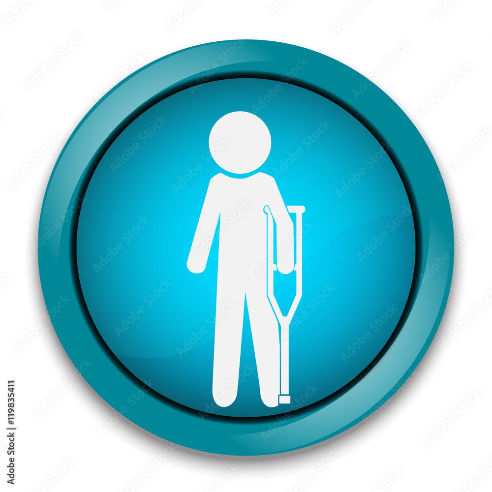 Injured man in bandage with crutches sign icon illustration Injured man in bandage with crutches sign icon illustration