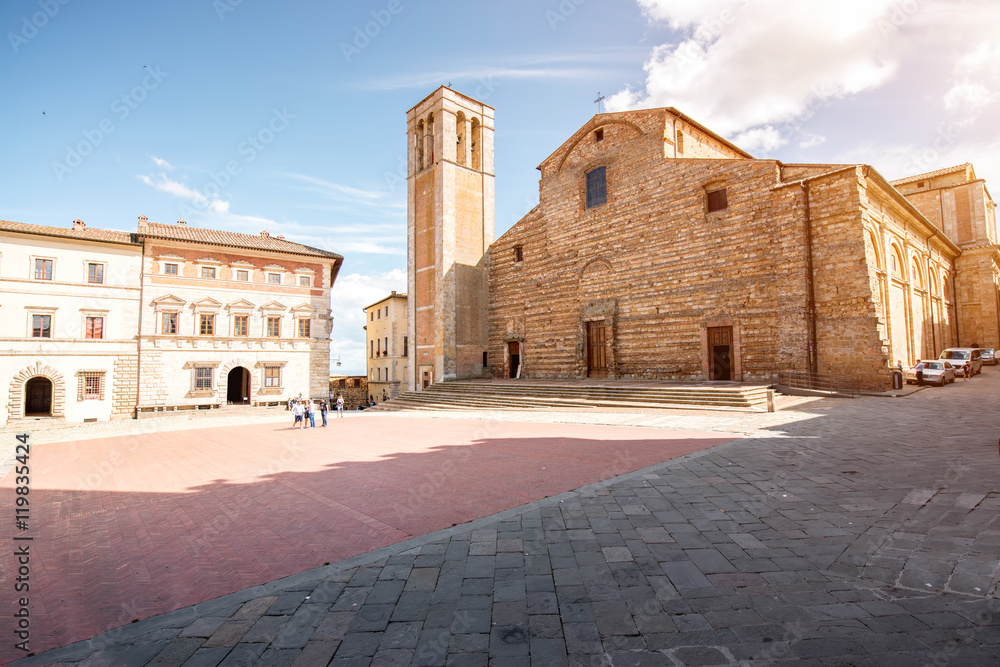 Cityscape view on Santa Maria Assunta cathedral on the main square in Montepulciano town in Italy