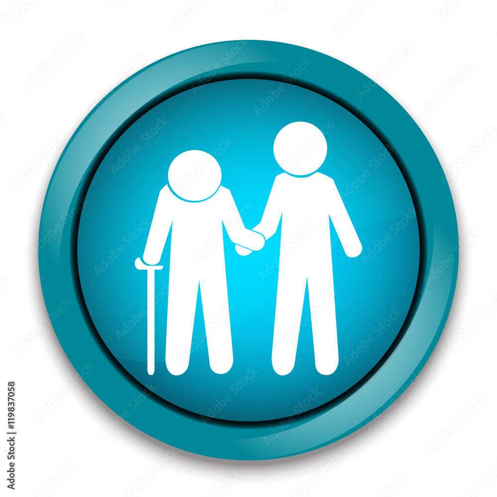 Man helps elderly patient icon Man helps elderly patient icon