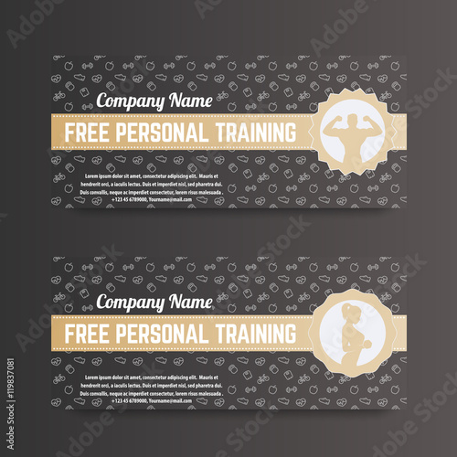Free personal training, gift voucher for gym, fitness club, gold on dark