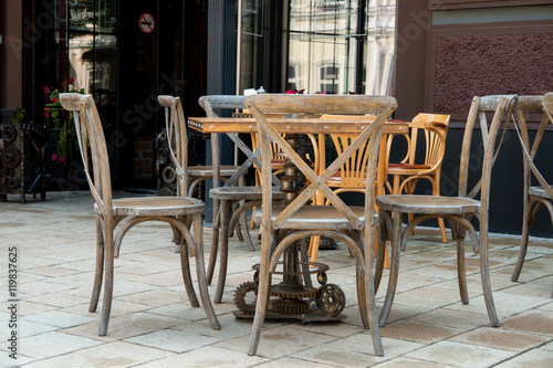 Empty tables and chairs on ...