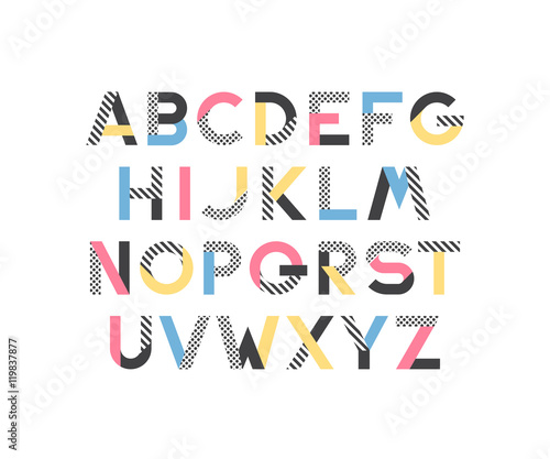 Geometrical pattern and color blocks' latin font