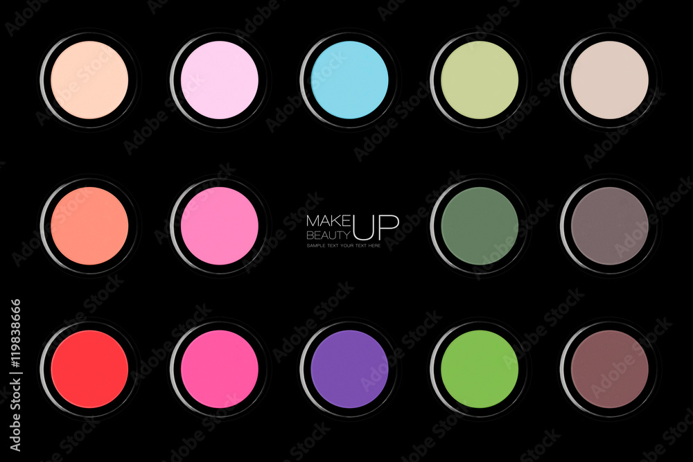 Colorful array of trendy eyeshadows over black