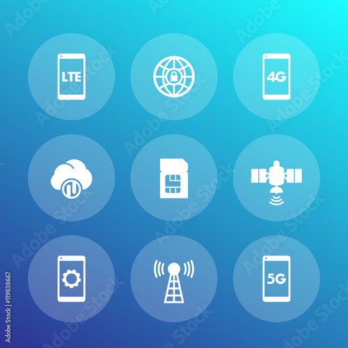 wireless technology icons, lte communications, 4g, 5g mobile networks