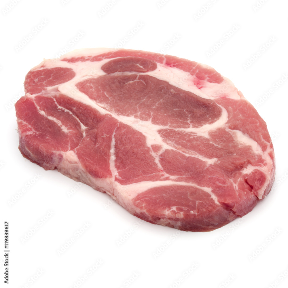 Raw pork chop meat isolated on white background cutout Raw pork chop meat isolated on white background cutout