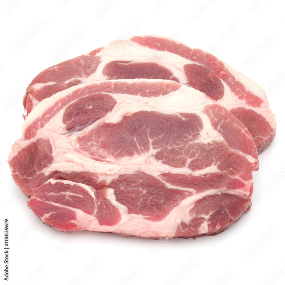 Raw pork chop meat isolated on white background cutout