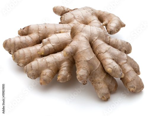 Fotografie Fresh ginger root or rhizome isolated on white background cutout