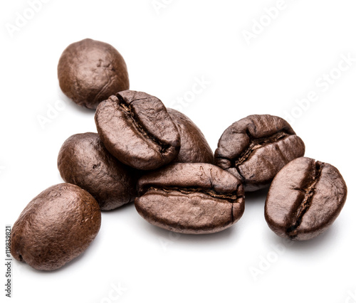 roasted coffee beans isolated in white background cutout