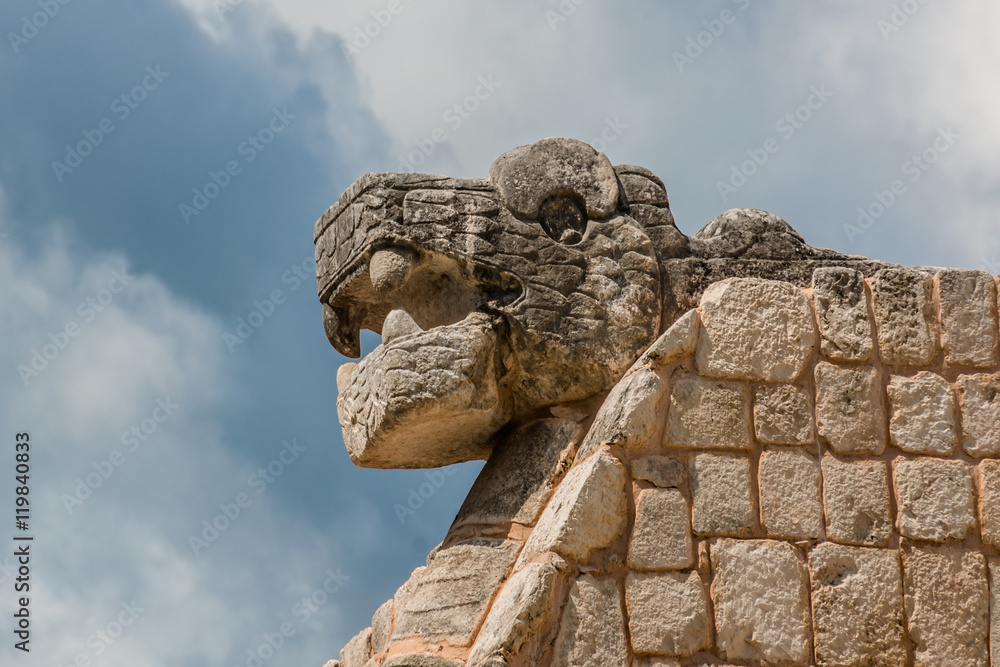 Serpent Head. Chichen Itza archaeological site, Yucatan, Mexico.