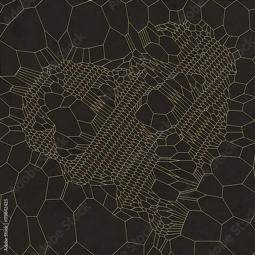 Gold heart abstract pattern on dark gray background. 3d rendering