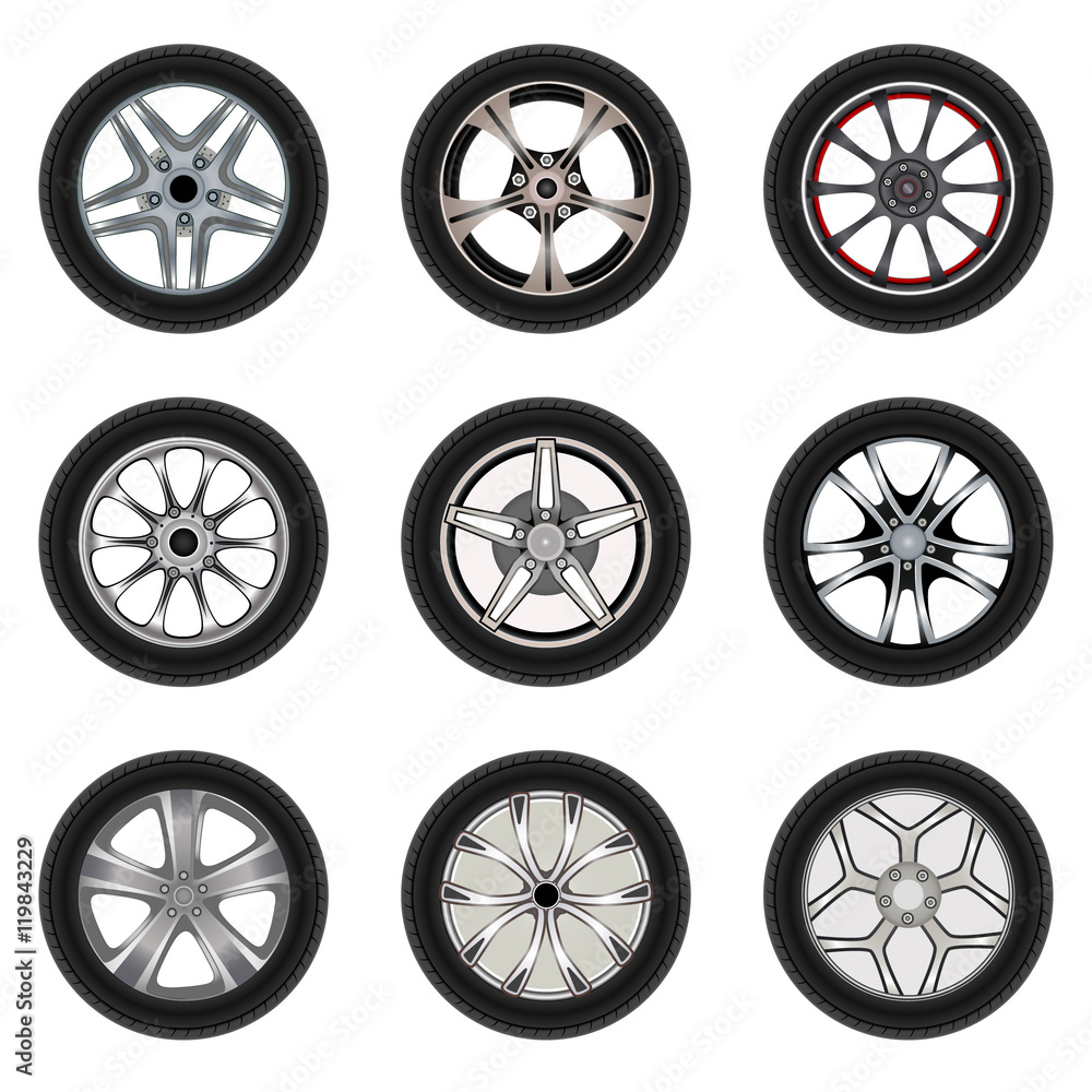 Set of car wheels with a different design Set of car wheels with a different design