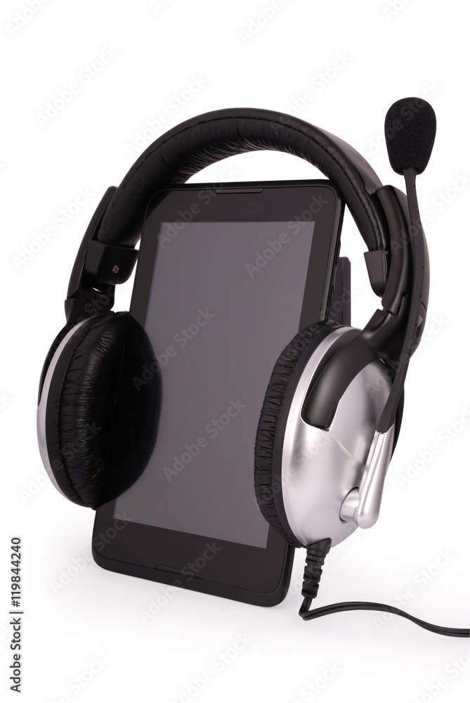 Black tablet PC and headphones (Clipping path) Stock Photo | Adobe Stock