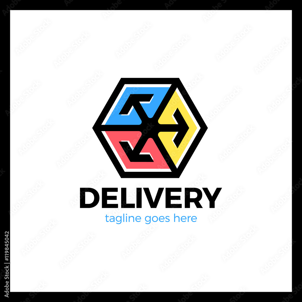 Delivery Box Three Arrow Logo. Logistic cube. Transporting hexagon