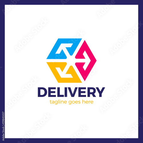 Delivery Box Three Arrow Logo. Logistic cube. Transporting hexagon