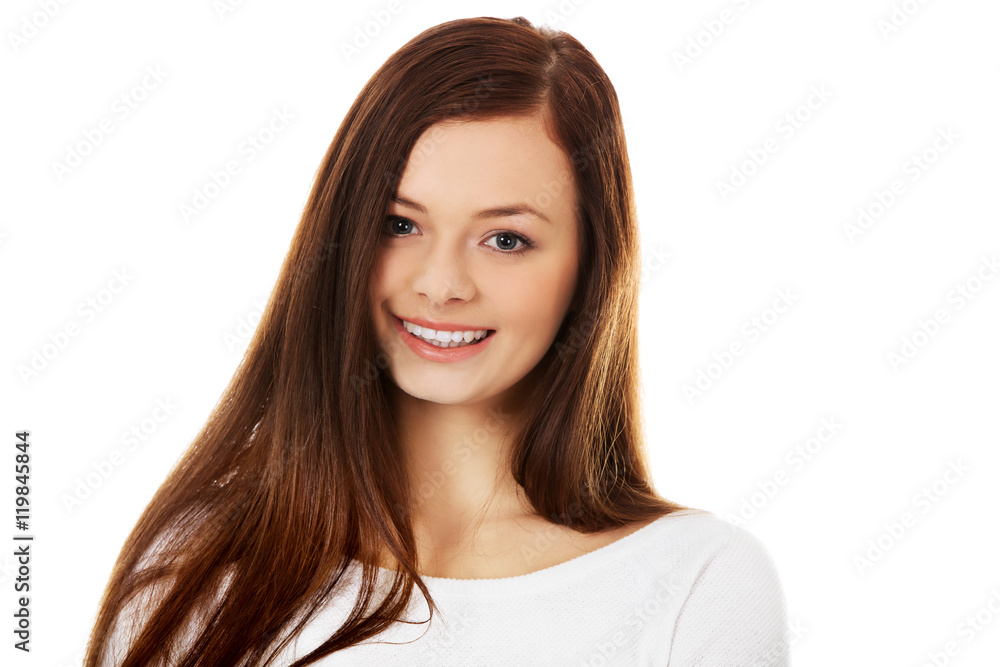 Smiling beautiful brunette young woman Smiling beautiful brunette young woman