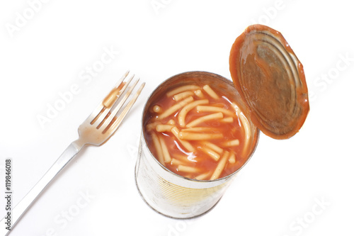 Open can of spaghetti in tomato sauce