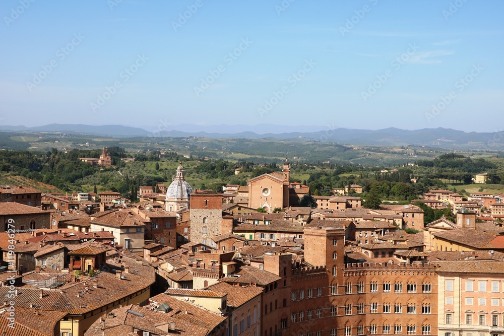 View from Piazza del Campo to Basilica di San Francesco in Siena, Tuscany Italy