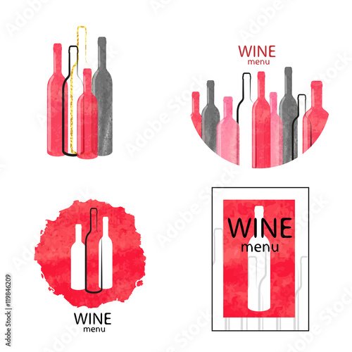 Watercolor wine logos set i...