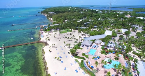 Aerial 4k view of tropical paradise Island, Islamorada, Florida Keys, circa 2016