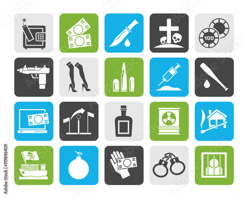 Silhouette Mafia, Gangster and organized criminality activity icons - vector icon set