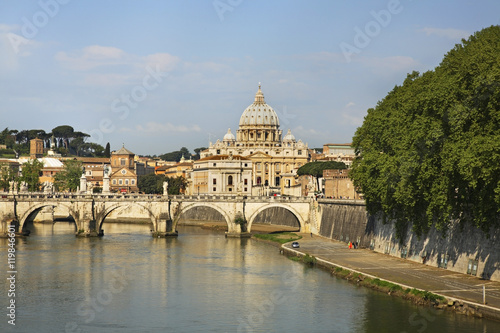 Bridge of Sant Angelo and basilica of st. Paul in Rome. Italy
