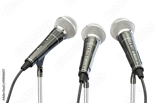 microphones on stands, 3D rendering
