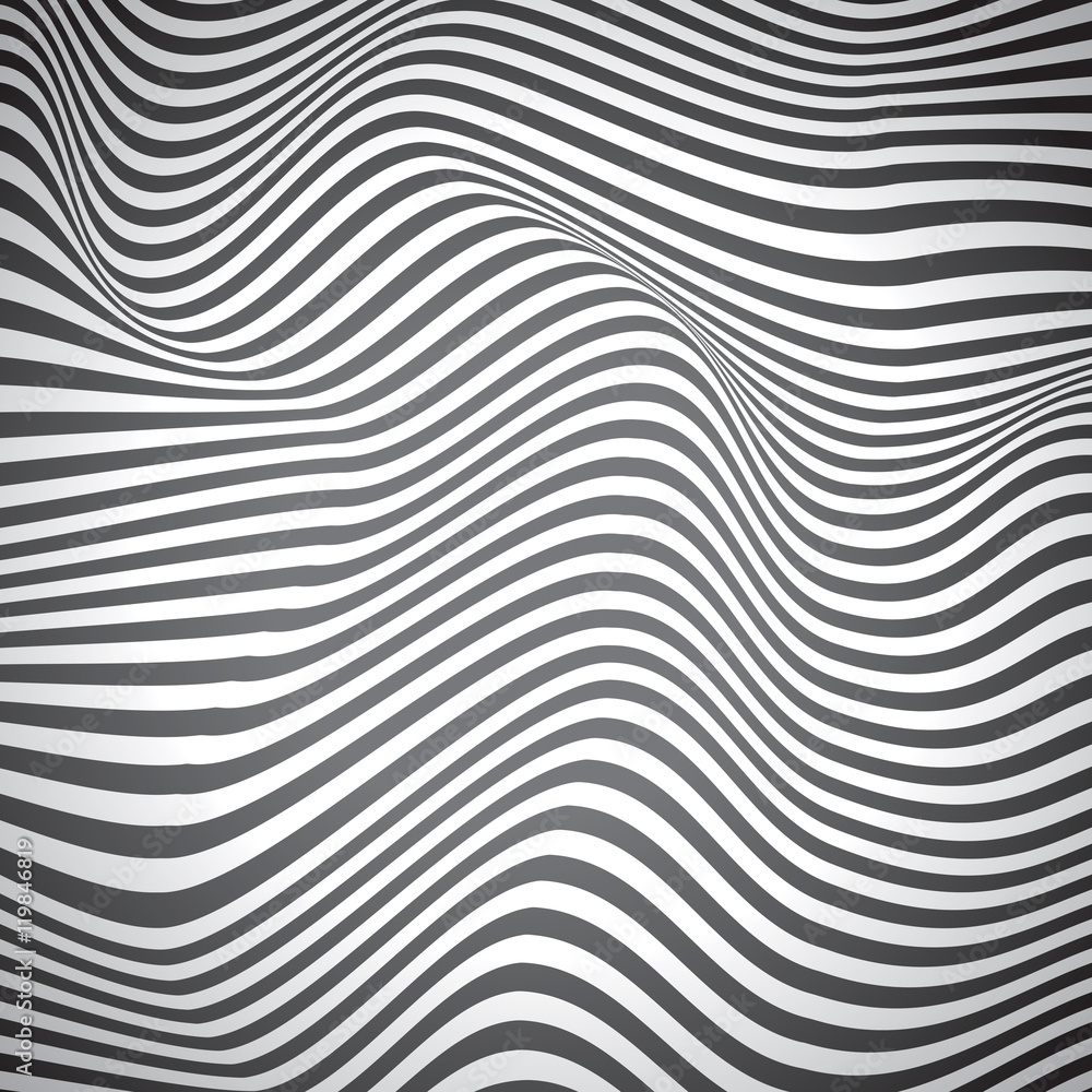 Black and white curved lines, surface waves, vector design 