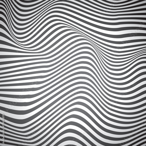 Black and white curved lines, surface waves, vector design © panimoni