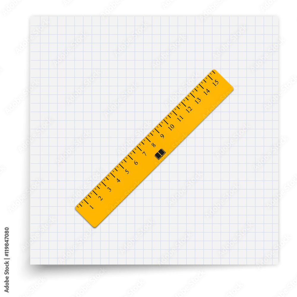 The yellow ruler lying on the sheet of paper. Student supplies image ...