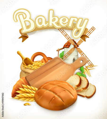 Bakery, Bread. 3d vector logo