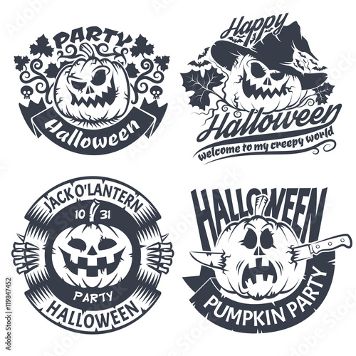 Halloween emblem set. Original logo with pumpkins - jack-o'-lantern.