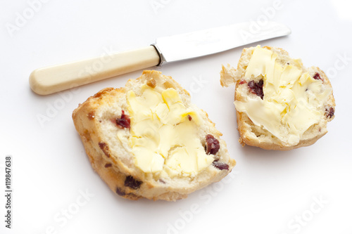 Buttered Fruit Scone with Butter Knife