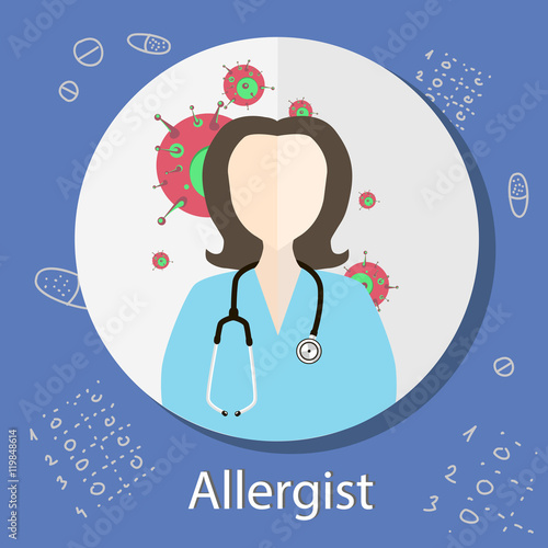 Flat icon: doctor allergist, immunologist, vector, virus, flat icon, medicine icon and pattern, allergic test