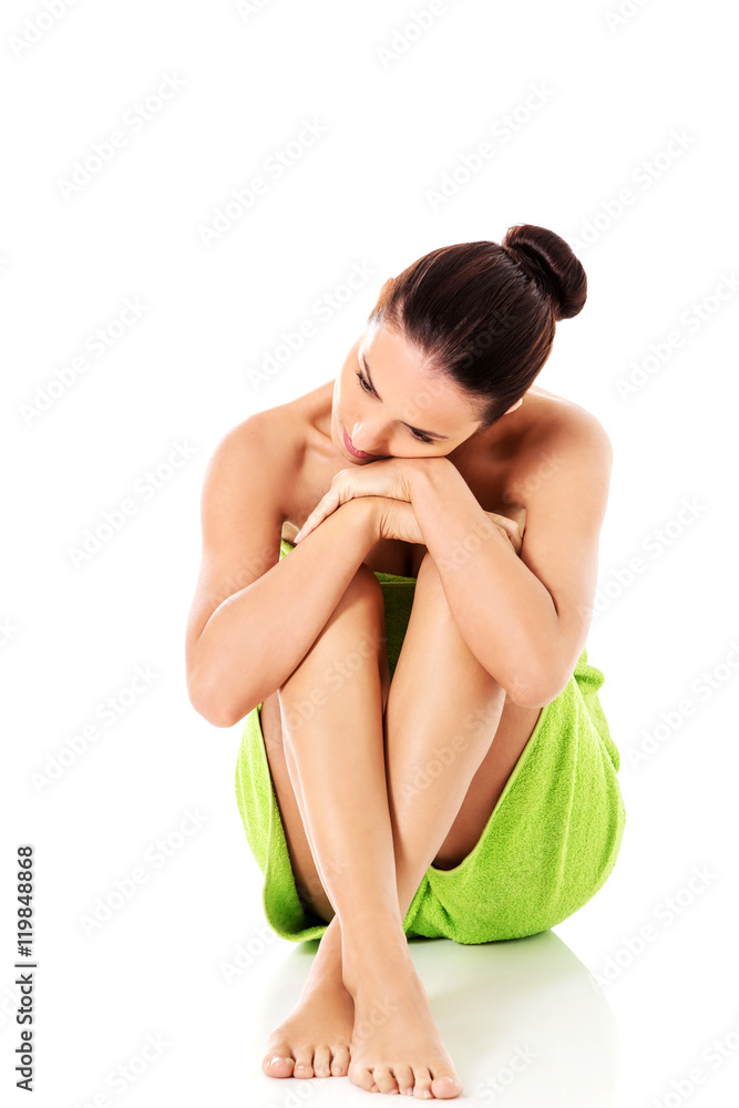 Obraz premium Young beautiful woman after bath full portrait isolated over white.