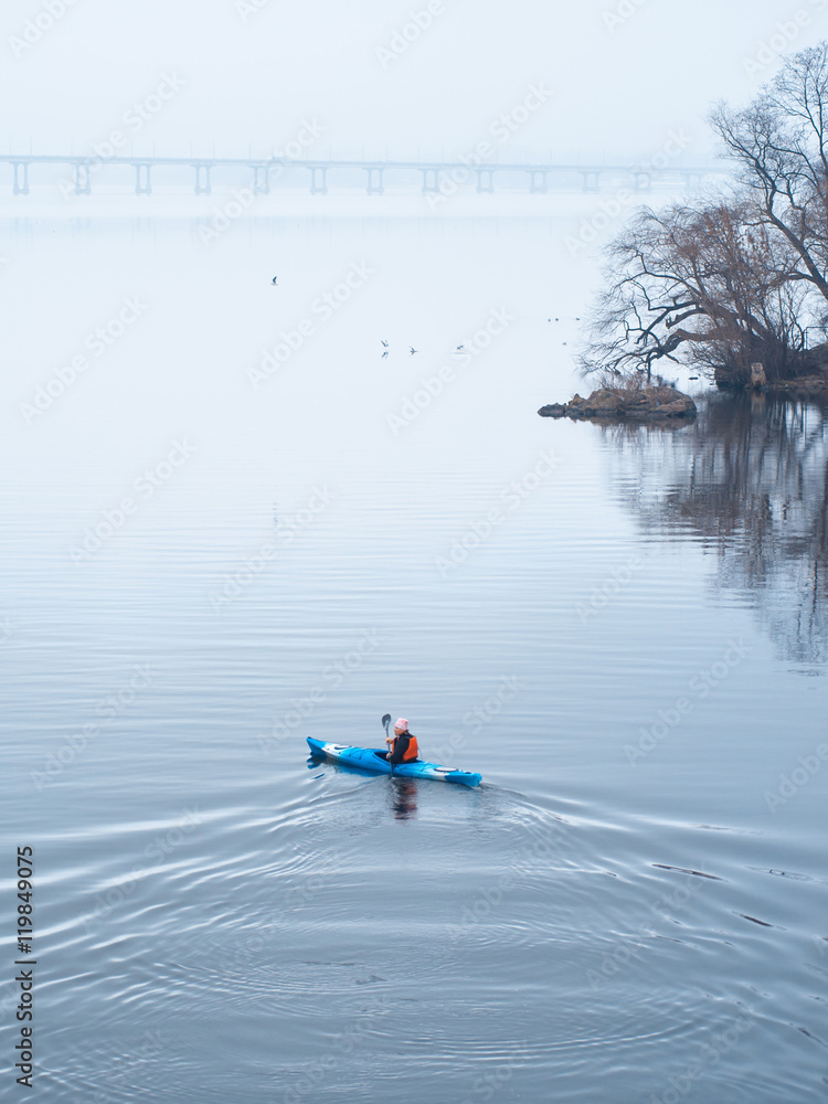 kayaking on the river with fog01
