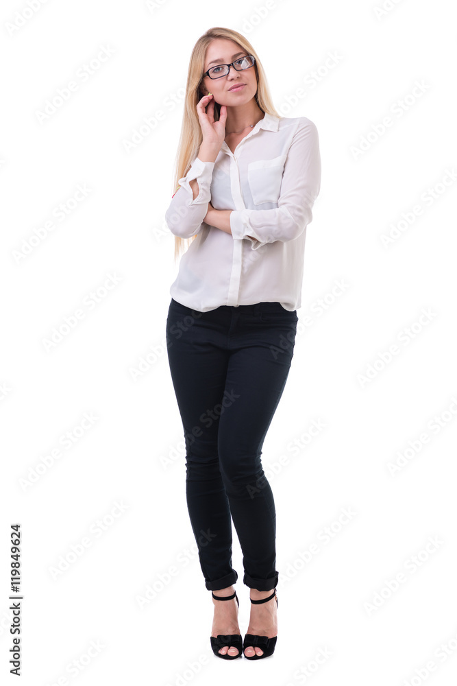 beautiful blond business woman standing over white background with copy space beautiful blond business woman standing over white background with copy space