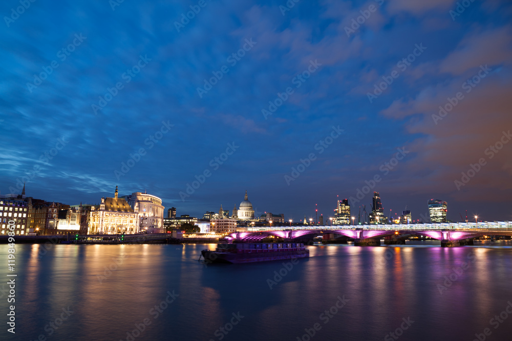 London nights from the piers with Canary Wharf view