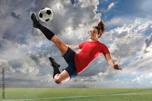 Female Soccer Player Kicking Ball