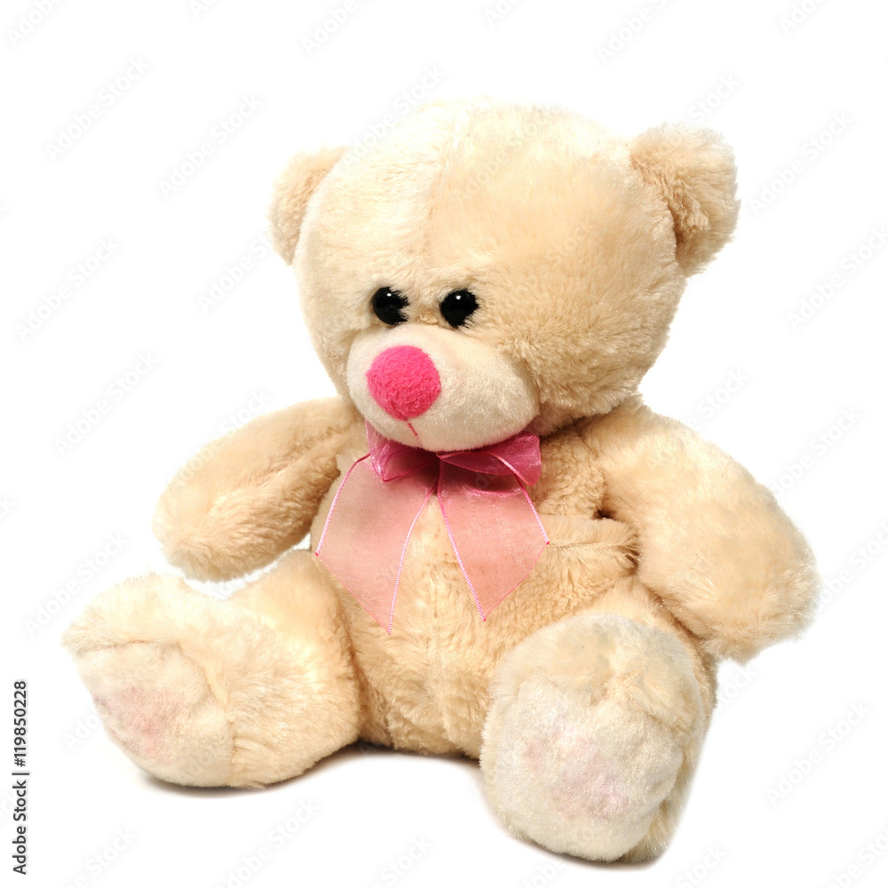 Fototapeta premium Single teddy bear doll on white background