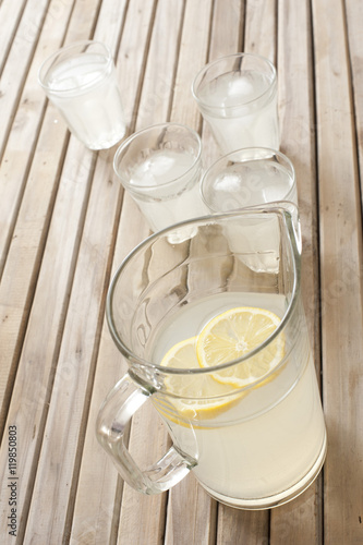 Home made summer lemonade on a picnic table