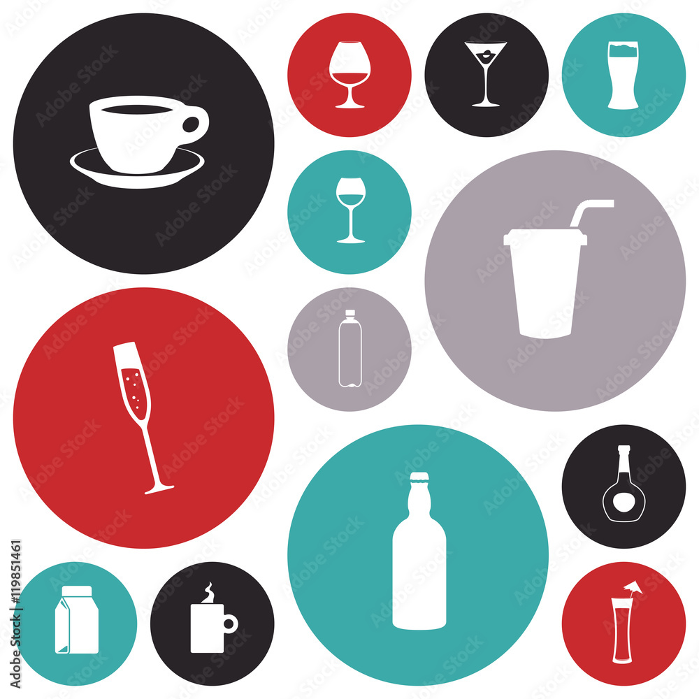 Flat design icons for drinks Flat design icons for drinks