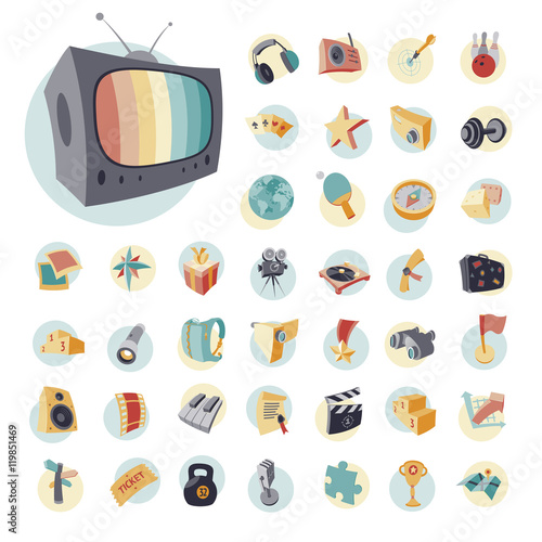 Vintage icons set for entertainment