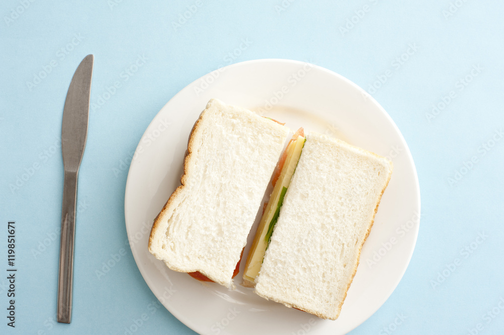 plain sliced sandwich with knife