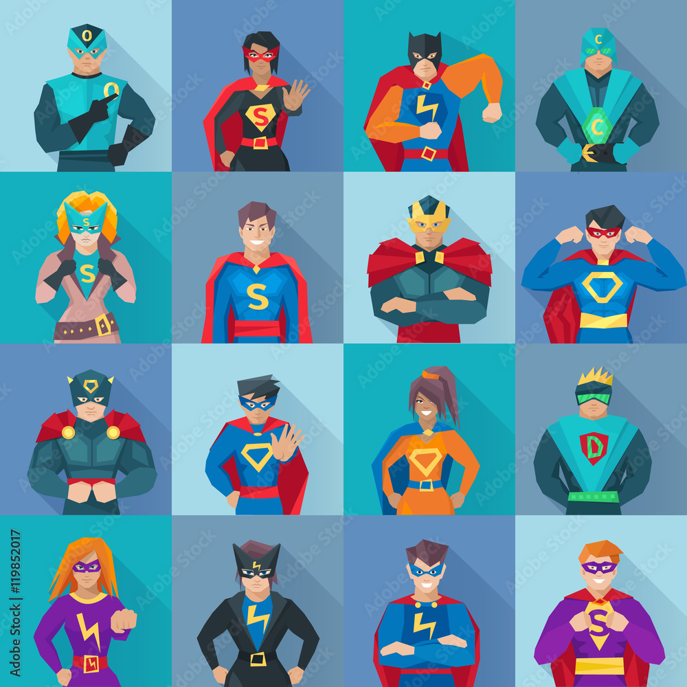 Superhero Square Icons Set 