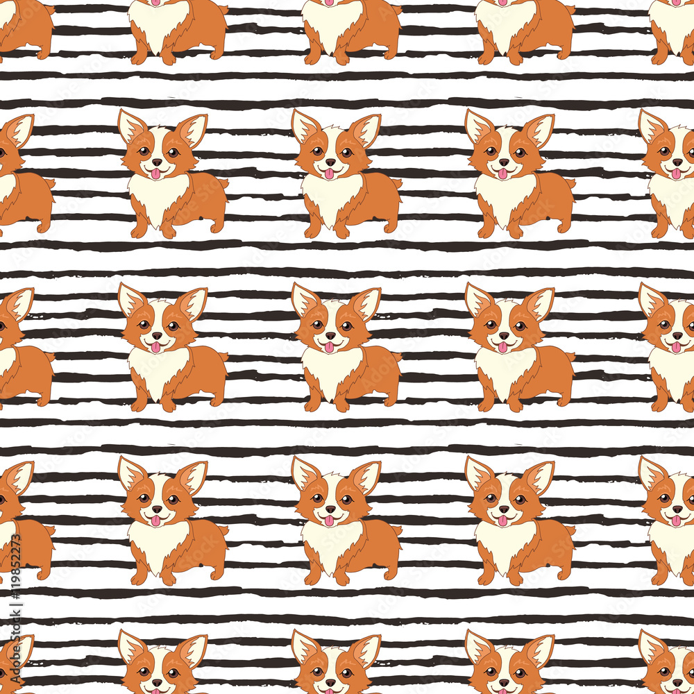 Cute welsh corgi dog vector seamless pattern