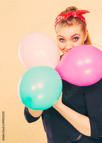Happy smiling woman with balloons. © anetlanda