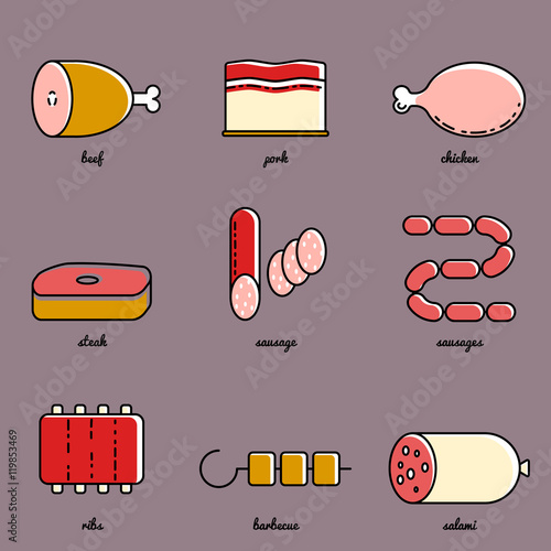 Line art meat icon set.