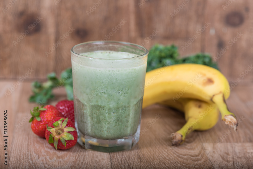 Green smoothie shake with fresh greens and fruits