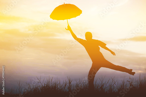 Happy man jumping, blue sky on background © stcom