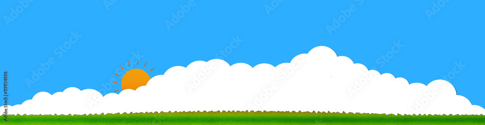 空と雲と太陽と草原の爽やかなイメージイラスト 空と雲と太陽と草原の爽やかなイメージイラスト
